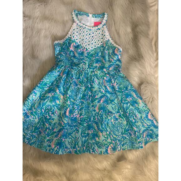 Lilly Pulitzer Girls Little Kinley Dress Coral Of The Story  Size 8 - Picture 3 of 4